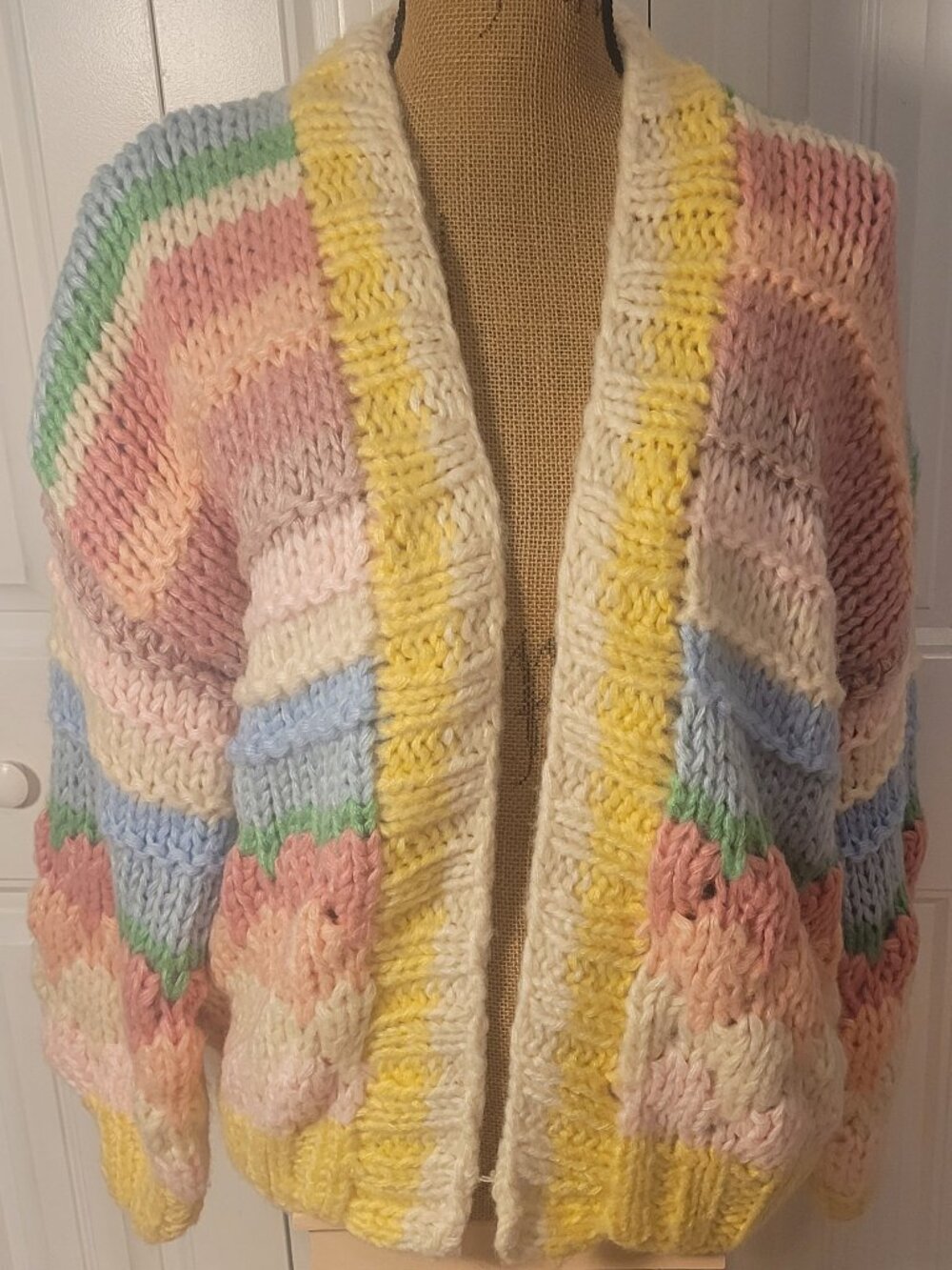 DEBUT Cardigan, Open-Front/Chunky/Pastels, NWT, S, GORGEOUS & GIRLIE!